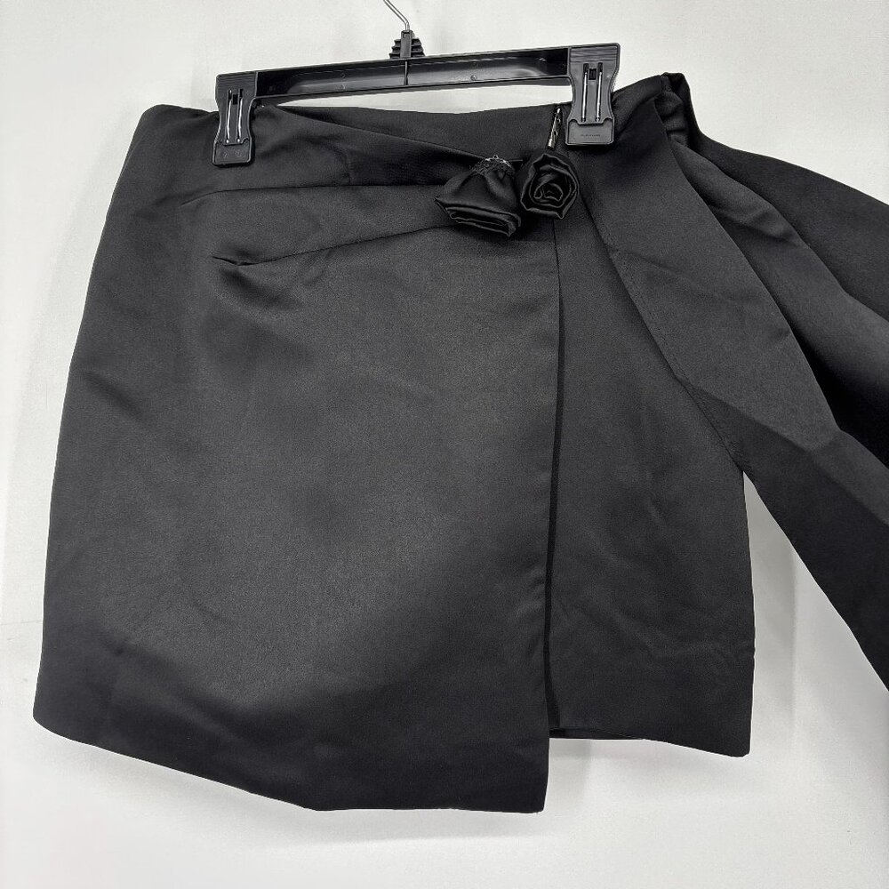 Another Mode Women’s Asymmetrical Mini Skirt Long Side Drape Black Size M NWT